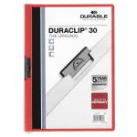 Durable Duraclip Folder PVC Clear Front 3mm Spine for 30 Sheets A4 Red Ref 220003 [Pack 25] 301443