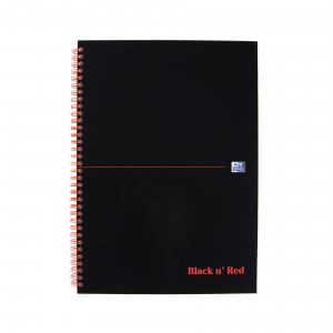 Black n Red Notebook Wirebound 90gsm Ruled 140pp A4 Glossy Black Ref