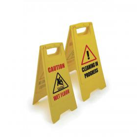 Single A Frame Sign 2 Sided 2 Messages Caution Wet Floor/Cleaning in Progress Yellow 306015