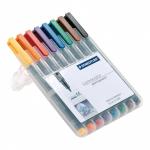 The Staedtler OHP Markers Staedtler 318 Lumocolor Permanent Pen Fine 0.6mm Line Wallet comes in a pack of 8 assorted colours. Each pen has a 0.6mm line, perfect for precise writing and drawing. The colours are vibrant and long-lasting, making them great for creating eye-catching presentations or artwork.