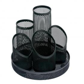 5 Star Office Desk Tidy Wire Mesh Scratch Resistant Non-Marking Base 5 Compartment DiaxH: 160x140mm Black 319612