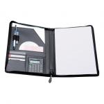 5 Star Elite Zipped Conference Folder with Calculator Leather Look A4 Black 322705