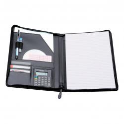 Cheap Stationery Supply of 5 Star Elite Zipped Conference Folder with Calculator Leather Look A4 Black Office Statationery