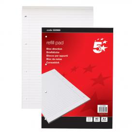 5 Star Office FSC Refill Pad Headbound 60gsm Ruled Margin Punched 4 Holes 160pp A4 Red & White Pack of 10 330968