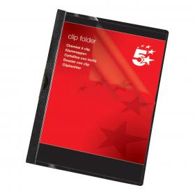 5 Star Office Clip Folder 3mm Spine for 30 Sheets A4 Black [Pack 25] 356394