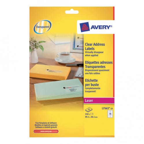 Avery Addressing Labels Laser 14 per Sheet 99.1x38.1mm Clear L7563-25