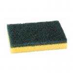 This image features a pack of 10 Vileda Eco Cleaning Essentials Sponge Scourers. The sponges are made from recycled materials and are non-scratch, perfect for heavy duty cleaning. They are a vibrant blue color and are stacked together neatly for easy storage.