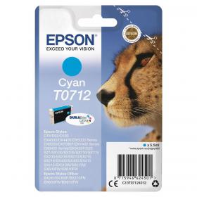 Epson T0712 Inkjet Cartridge Cheetah Page Life 495pp 5.5ml Cyan Ref C13T07124012