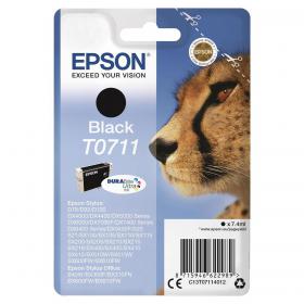 Epson T0711 Inkjet Cartridge Cheetah Page Life 250pp 7.4ml Black Ref C13T07114012 377208