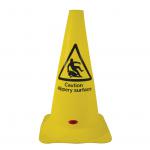 Safety Cone PVC Caution Slippery Surface H500mm Yellow/Black text 378011