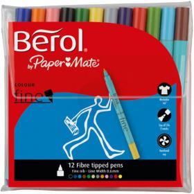 Berol Colour Fine Pens with Washable Ink 0.6mm Line Wallet Assorted Ref 2057599 Pack of 12 380790