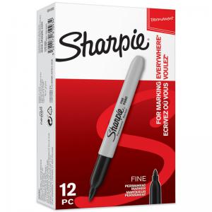 Sharpie Permanent Markers Fine Tip 0.9mm Black Ref S0810930 Pack 12