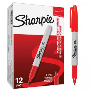 Sharpie Permanent Marker Fine Tip 0.9mm Red Ref S0810940 Pack 12