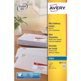 Avery Mini Address Labels Inkjet 65 per Sheet 38.1x21.2mm White Ref J8651-25 1625 Labels 383885