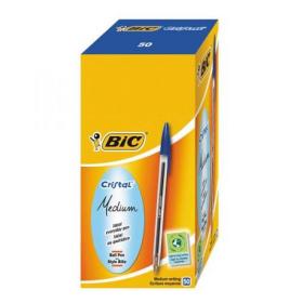 Bic Cristal Ball Pen Clear Barrel 1.0mm Tip 0.32mm Line Blue Ref 8373602 Pack of 50 383923