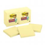 Post-it Super Sticky Removable Notes Pad 90 Sheets 76x76mm Canary Yellow Ref 654-12SSCY-EU [Pack 12] 391182