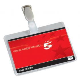 5 Star Office Name Badges Visitors Landscape with Plastic Clip 60x90mm Pack of 25 394003