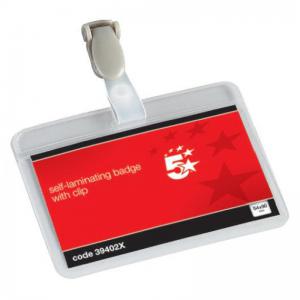 Office Name Badges Self Laminating Landscape with Plastic Clip 54x90mm