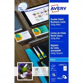 Avery Quick and Clean Business Cards Inkjet 260gsm 8 per Sheet Matt Coated Ref C32015-25 200 Cards 394665