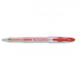 5 Star Office Roller Gel Pen Clear Barrel 1.0mm Tip 0.5mm Line Red Pack of 12 396802