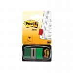 This photo features a pack of Post-it Index Tabs in the color green. Each tab is 25mm in size and there are 600 in the pack. The tabs are neatly stacked together and have the iconic Post-it logo printed on them.
