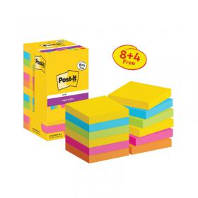 Post-it Super Sticky Notes 76x76mm 90 Sheet Carnival Value Pack 8+4 FOC (Pack of 12) 654-SSCARN-P8+4 3M06564