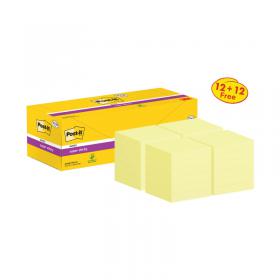 Post-it Super Sticky Notes 76x76mm Canary Yellow Value Pack 12+12 FOC (Pack of 24) 654SSCYP12+12 3M06578