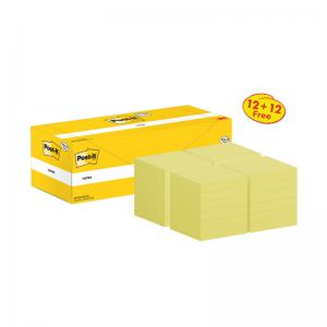 Post-it Notes 76x76mm 100 Sheets Canary Yellow VALUE PACK 12  12 FREE