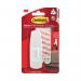 The photograph shows a white 3M Command adhesive hook, with two adhesive strips, designed for fastening items securely. The hook features a loop fastener for easy hanging, and is perfect for organizing and decorating any space.