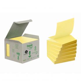 Post-it Recycled Z-Notes 76 x 76mm Cardboard Packaging Canary Yellow (6 Pack) R330-1B 3M27405