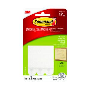 Image of 3M Command Picture Hanging Strips Medium Pack of 3 Pairs 17201 3M32101