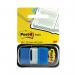 A photo of Post-it Index Tabs & Page Markers would show blue 25mm tabs with a matching dispenser. The tabs would have the classic Post-it shape and be neatly lined up for easy organization. The dispenser would have a sleek design and be labeled with the iconic 3M logo.