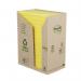 Post-it Recycled Notes 76x127mm 100 Sheets Cardboard Packaging Canary Yellow (Pack of 16) 655-1T 3M72289