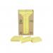 The picture shows a pack of 24 Post-it 38x51mm recycled notes in a cardboard packaging. The notes are in vibrant canary yellow color and each pack contains 100 sheets.