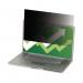 The photo shows a sleek, black 3M Monitor Privacy Filter designed for 24-inch widescreen desktops in a 16:10 aspect ratio. The filter provides enhanced privacy for sensitive work or personal information with its dark tint and durable construction.