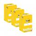 In the photograph, there are 12 packs of 76x76mm Post-it Notes in vibrant Canary Yellow. Each pack contains 100 sheets, and there is a 3 for 2 offer on these products. The image also shows the Post-it and Re-Move logos. The products are neatly stacked and ready for use.