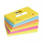 The image shows a set of six Post-it Notes in various bright, energy-inspired colors. Each note measures 76x127mm and features the familiar Post-it logo.