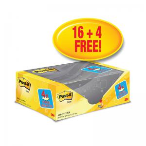 Post-it Notes 76x127mm Canary Yellow VALUE PACK 4 FREE Pads Pack of 20