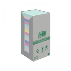 Post-it Recycled Notes Asst Colour 76x76mm 100 Pack of 16 654-1RPTN
