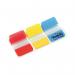 A vibrant photograph of Post-it Index tabs and page markers in red, yellow, and blue. The strong adhesive allows for easy labeling and organization of documents. Pack of 66 for all your indexing needs.
