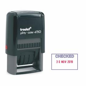 Trodat EcoPrinty 4750 Dater Stamp Self-Inking Word/Date CHECKED in Blue Date in Red Ref 141386 4007780