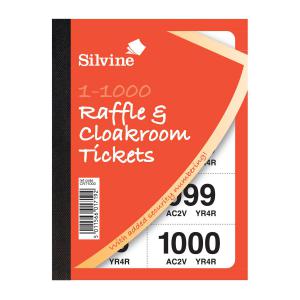 Cloakroom or Raffle Tickets Numbered 1-1000 Assorted Colours Pack 6