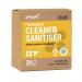 The picture displays a collection of cleaning chemicals and accessories from PVA Hygiene Limited. Among the products shown is a PVA Cleaner Sanitiser for kitchen surfaces and equipment, conveniently packaged in sachets. The pack contains 20 sachets.