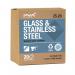 The photo shows a pack of 20 Window Cleaning PVA Glass & Stainless Steel Cleaner Sachets from PVA Hygiene Limited. The sachets have a sleek and modern design and are neatly organized in a compact box. Each sachet contains a clear liquid solution, perfect for cleaning glass and stainless steel surfaces.