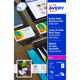 Avery Quick and Clean Business Cards Laser 220gsm 10 per Sheet Satin Colour Ref C32016-25 250 Cards 4020487