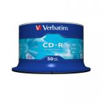 Verbatim CD-R Recordable Disk Write-once on Spindle 52x Speed 80min 700Mb Ref 43351 [Pack 50] 4037742