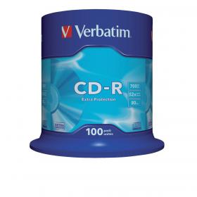Verbatim CD-R Recordable Disk on Spindle 52x Speed 80min 700Mb Ref 43411 Pack of 100 4037757