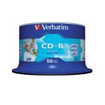 Verbatim CD-R Recordable Disk Inkjet Printable on Spindle 52x Speed 80min 700Mb Ref 43438 [Pack 50] 4037761