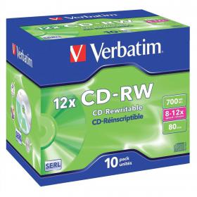 Verbatim CD-RW Rewritable Disk Cased 8x-12x Speed 80min 700Mb Ref 43148 Pack of 10 4037774