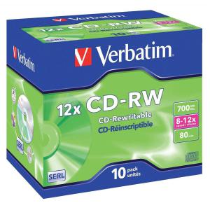 Verbatim CD-RW Rewritable Disk Cased 8x-12x Speed 80min 700Mb Ref
